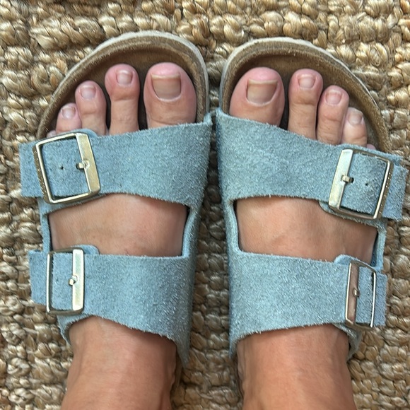 Birkenstock soft footbed 37 regular light blue suede Arizona sandals - Picture 7 of 8